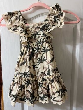 Tommy Bahama Cream Tropical Leaf Ruffle Dress